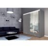 (205cm, Grey) Modern High Gloss Sliding door Wardrobe with Long LED