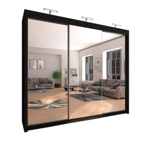 (250cm, Black) VVista Sliding Mirror Door Wardrobe For Bedroom