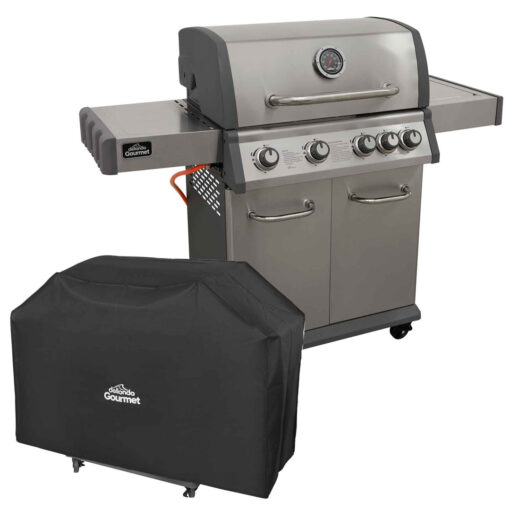 4+1 Burner Deluxe Gas BBQ With Piezo Ignition & Oxford Style Cover, Stainless Steel
