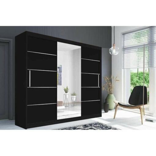 (Black, 250 cm) Modern Oslo Mirrored Wardrobe