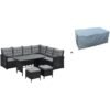 (Black, With Cover) EVRE Monroe 8 Seater Garden Rattan Furniture set