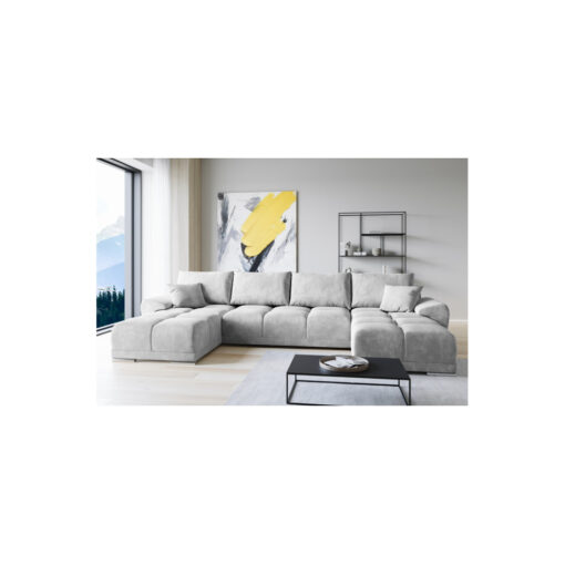 Easy London Velvet Sofa Bed U Shaped Grey with Storage