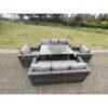 Fimous 8 Seater Outdoor PE Rattan Garden Furniture Gas Fire Pit Dining Table Set