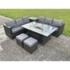 Fimous Outdoor Rattan Garden Corner Furniture Gas Fire Pit Table Sets 8 Seater