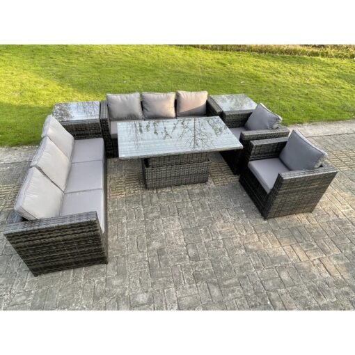 Fimous Outdoor Rattan Garden Furniture Adjustable Rising Lifting Table