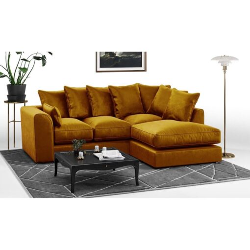 (Gold, Right Hand Facing) Brooklyn Plush Velvet Corner Sofa - 7 Colours