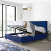 (King Size, Memory Foam Mattress) Kingley Blue Velvet Ottoman Storage Bed And Mattress
