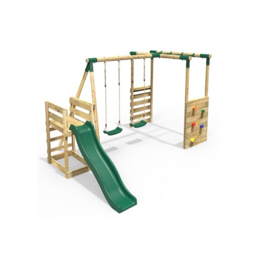 (Monkey Bars plus Deck & 6ft Slide - Venus, Green) Rebo Wooden Children's Swing Set with Monkey Bars plus Deck & 6ft Slide
