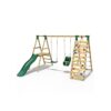 (Moonstone, Green) Rebo Wooden Swing Set with Deck and Slide plus Up and Over Climbing Wall