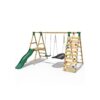 (Quartz, Green) Rebo Wooden Swing Set with Deck and Slide plus Up and Over Climbing Wall