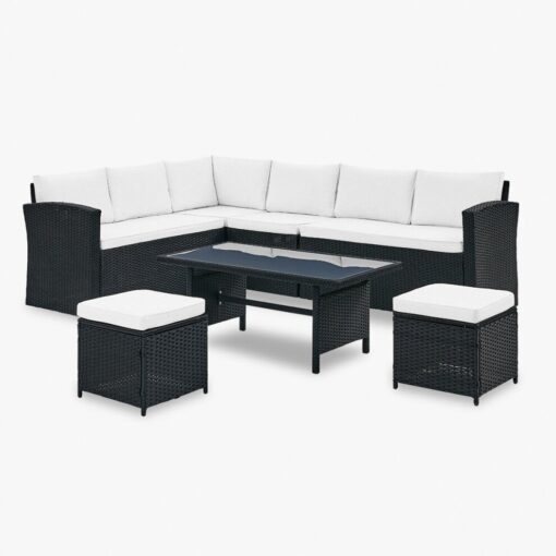 Rattan Corner Group Garden Furniture Set Outdoor Coffee Table Sofa Stool Set, Black