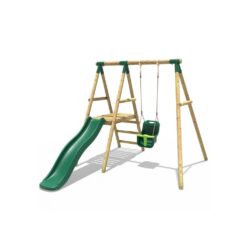 Rebo Cassini Wooden Garden Swing Set with Baby Swing, Platform and Slide - Green