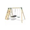 (Sage, Green) Rebo Wooden Swing Set with Up and Over Climbing Wall