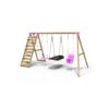 (Skye, Pink) Rebo Wooden Swing Set with Up and Over Climbing Wall