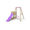 (Solar, Pink) Rebo Wooden Swing Set plus Deck & Slide