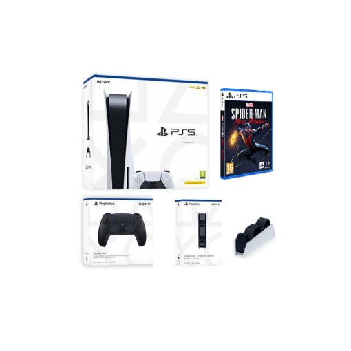 Sony PlayStation 5 | PS5 Game Console + Midnight Black DualSense Controller + Spider Man + DualSense Charging Station