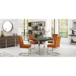 Tivoli Dark & Black Oak 4-6 Extension Table With 4 Upholstered Chairs In Harvest Pumpkin Velvet Fabric