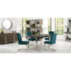 Tivoli Dark & Black Oak 4-6 Extension Table With 4 Upholstered Chairs In Sea Green Velvet Fabric