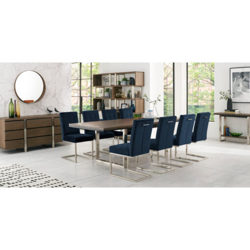 Tivoli Dark & Black Oak 6-10 Extension Table With 8 Upholstered Chairs In Dark Blue Velvet Fabric