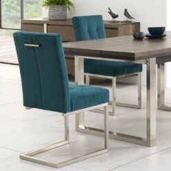 Tivoli Dark & Black Oak 6-10 Extension Table With 8 Upholstered Chairs In Sea Green Velvet Fabric