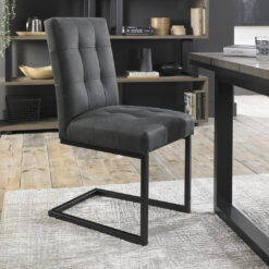 Tivoli Weathered Oak 6-8 Table With 6 Upholstered Chairs In Dark Grey