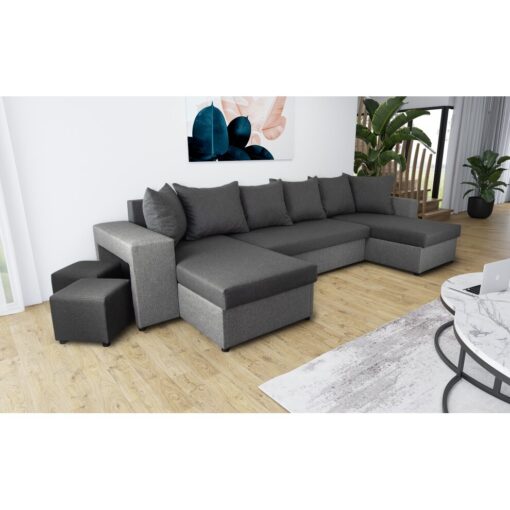 U-Shaped Corner Sofa Bed Grey Light and Grey Dark With 2 Footstools