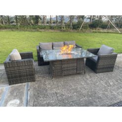 (WITHOUT COVERS) Rattan Garden Furniture Gas Fire Pit Table Sets