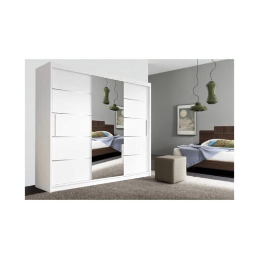 (White, 250 cm) Lyon Mirrored Bedroom Sliding Door Wardrobes