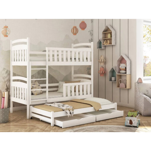 (White, Foam Mattresses) Viki Bunk Bed with Trundle and Storage