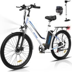 (White-blue) HITWAY Electric Bike, E-bike City Bike 26" Up 90KM