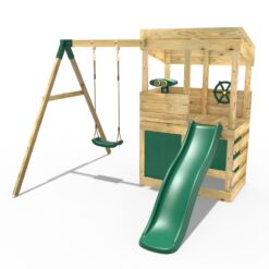 (Yellowstone - Swing, Den, Adventure) Rebo Wooden Lookout Tower Playhouse with 6ft Slide