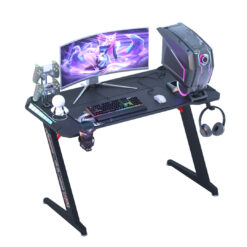 140cm Z-shaped Computer Gaming Desk Laptop Pc Table W/ Rgb Led Lights Home Office Workstation