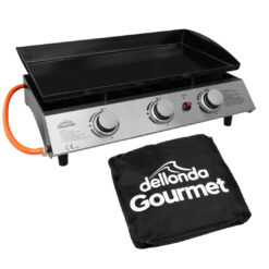 3 Burner Portable Gas Plancha 7.5Kw BBQ Griddle, Supplied With PVC Cover, Stainless Steel