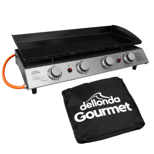 4 Burner Portable Gas Plancha 10Kw BBQ Griddle, Supplied With PVC Cover, Stainless Steel