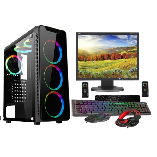 (6 Fans RGB, GT710 2GB) Gaming PC Bundle Intel Core i7 16GB Ram 1TB+128GB SSD RTX3060 12GB - 22" Monitor Full setup Light Speakers