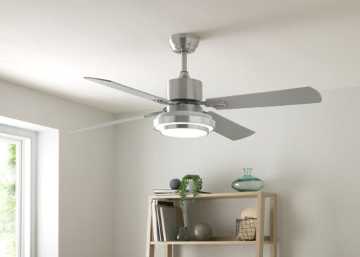 Argos Home Satin Nickel Remote Control Ceiling Fan - Silver