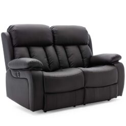 (Black, 2 Seater) CHESTER HIGH BACK ELECTRIC BOND GRADE LEATHER RECLINER 3+2+1 SOFA ARMCHAIR SET