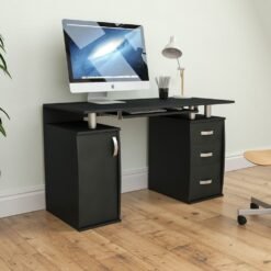 (Black) Otley 3 Drawer Computer Desk PC Office Workstation