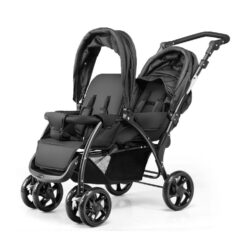 Double Seat Baby Stroller w/ 2 Seats Adjustable Backrest& Safety Belts