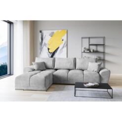 Easy London Velvet Sofa Bed L Shaped Grey with Storage Universal