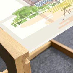 Georgia Coffee Table, Computer Graphics Of City, Acrylic Glass Center Table With Wooden Frame For Offices Dorms Ivory Multicolor