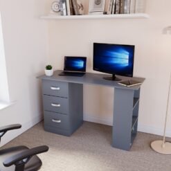 (Grey) Mason 3 Drawer Shelf Computer Desk PC Office Study