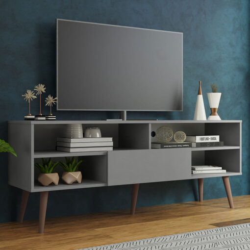 MADESA Modern TV Stand with 1 Door and 4 Shelves for TVs up to 65 Inches - 60 H x 38 D x 150 W cm