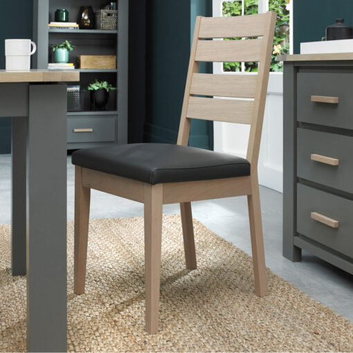 Oakham Dark Grey/Scandi Oak 6-8 Extension Table With 6 Slatted Chairs In Scandi Oak