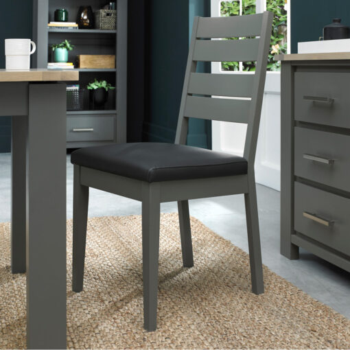 Oakham Dark Grey/Scandi Oak 6-8 Extension Table With Slatted Chairs In Dark Grey