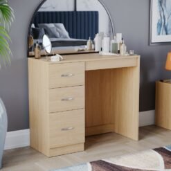 (Pine) Riano 3 Drawer Dressing Table Makeup Computer Desk