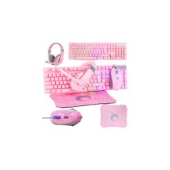 Pink Gaming Keyboard and Mouse Headset Headphones and Mouse pad Wired LED RGB Backlight Bundle Pink PC Accessories for Gamers and Xbox and PS4 PS