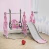 (Pink) Toddler Swing Slide Climber Set Kids Playground Basketball Hoop