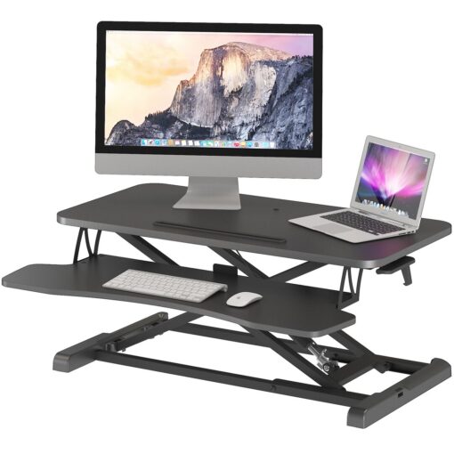 Sit- Stand Desk Converter, Height Adjustable Dual Tiered Computer Workstation, Sit Standing Converter With Platform, Ergonomic X-frame Riser For Pc Co