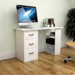(White) Mason 3 Drawer Shelf Computer Desk PC Office Study